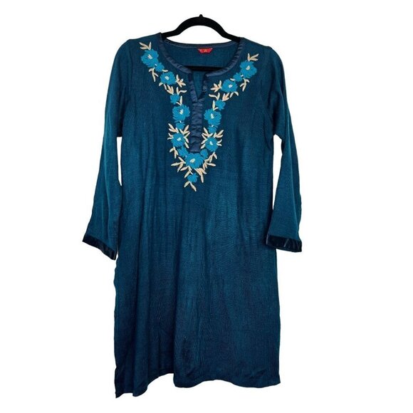 W for Woman Teal Blue Embroidered Tunic Top Lagenlook Artsy Size L - Picture 1 of 10